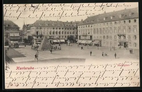 AK Karlsruhe, Marktplaatz mit Pyramide aus der Vogelschau
