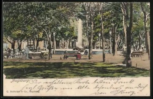 AK Augsburg, Königsplatz mit Springbrunnen