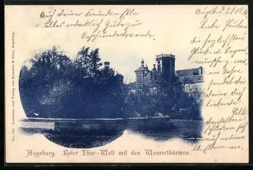 AK Augsburg, Roter Thor-Wall mit den Wasserthürmen