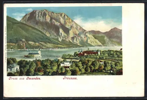 AK Gmunden, Teilansicht mit Traunsee