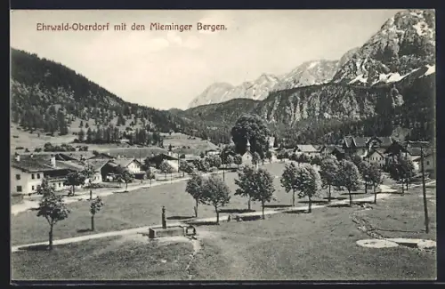 AK Ehrwald-Oberdorf, Panorama mit den Mieminger Bergen
