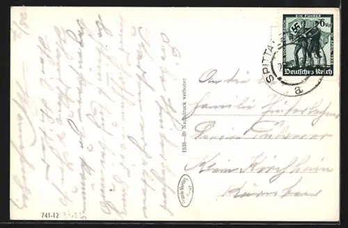 AK Spittal a. Drau, Teilansicht mit Bergen