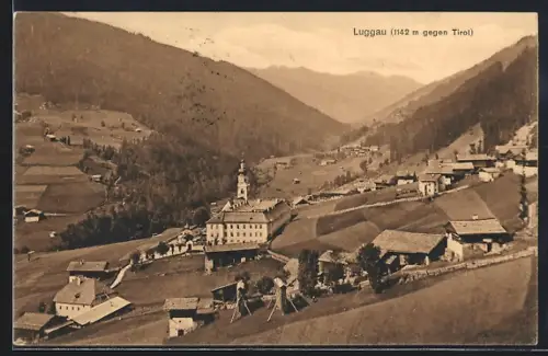 AK Luggau, Panorama mit Kloster gegen Tirol