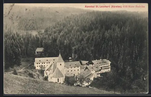AK St. Leonhard /Kärnten, Alpenbad mit Kirche