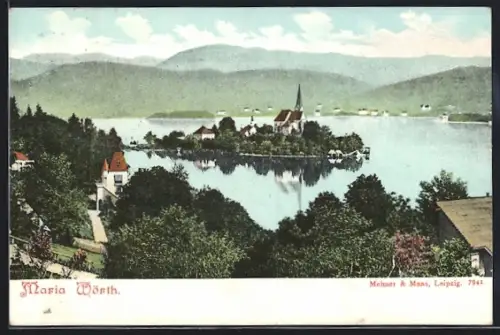 AK Maria Wörth, Panorama mit Kirche