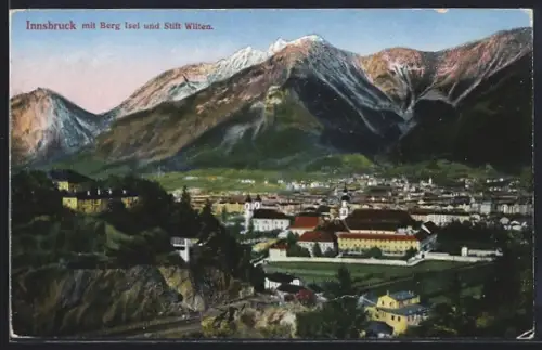 AK Innsbruck, Teilansicht mit Berg Isel und Stift Wilten