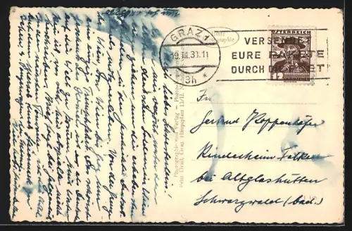 AK Graz, Blick vom Schlossberg bei Nacht