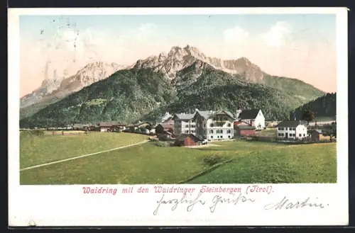 AK Waidring /Tirol, Ortspartie mit den Waidringer Steinbergen