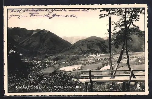 AK Grossraming a. d. Enns, Ortspartie mit Bergen