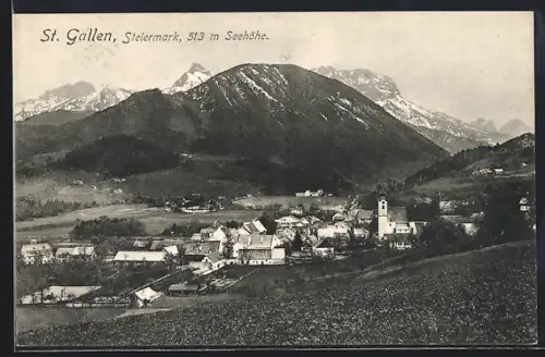 AK St. Gallen, Panorama mit Gebirge