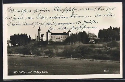 AK Allerheiligen bei Wildon, Ortspartie mit Schloss