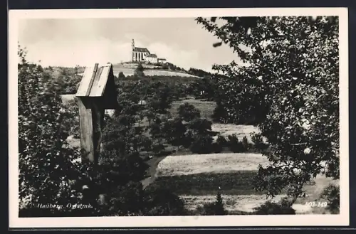 AK Pöllauberg /Oststmk., Panorama mit Kirche und Flurkreuz
