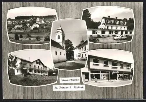 AK St. Johann i. H., Geschäft Teubl, Pension, Kirche