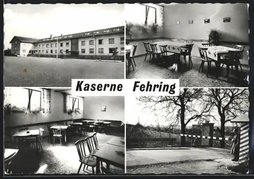 AK Fehring, Kaserne, mit Innenansichten, Einfahrt mit Schranke u. Wachsoldat