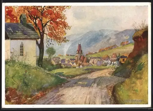 Künstler-AK Krieglach, Ortsansicht von der Alpsteigstrasse aus gesehen