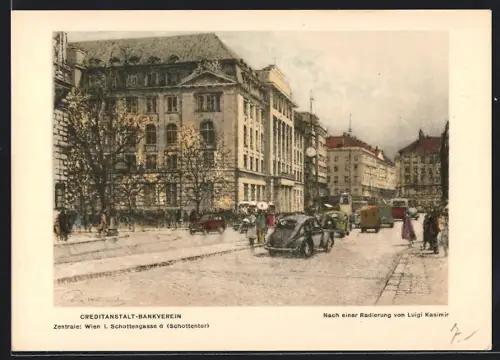 Künstler-AK Wien, Strassenpartie an der Creditanstalt