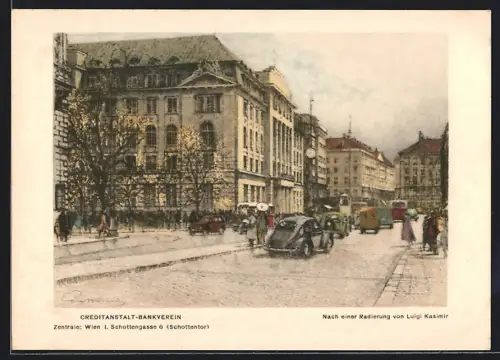 Künstler-AK Wien, Strassenpartie an der Creditanstalt