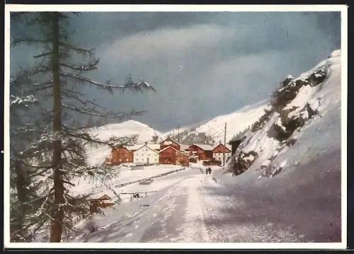 AK Gurgl /Tirol, Pirchit bei Obergurgl, Teilansicht vor dem Schneesturm