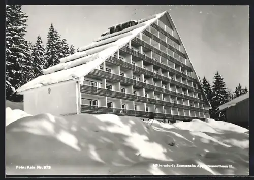 AK Bad Mitterndorf, Appartementhaus auf der Sonnenalm im Schnee