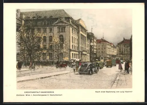 Künstler-AK Wien, Strassenpartie an der Creditanstalt