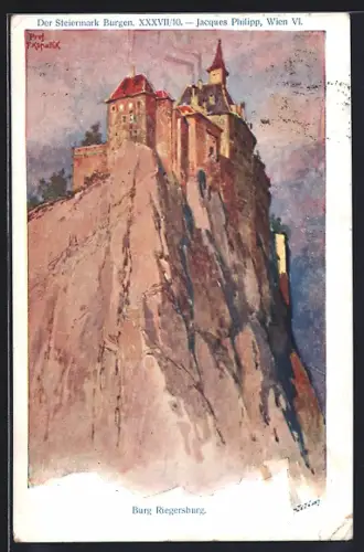 Künstler-AK Riegersburg /Steiermark, Blick auf die Burg
