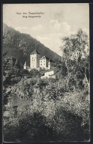AK Obervellach, Die Burg Groppenstein von der Tauernbahn