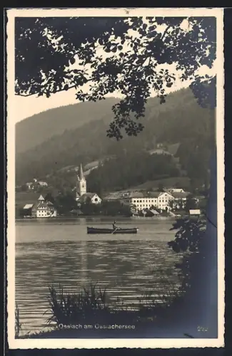 AK Ossiach am Ossiachersee, Ortsansicht mit Ruderboot