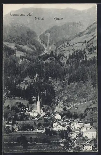 AK Stall /Mölltal, Blick ins Tal mit Kirche