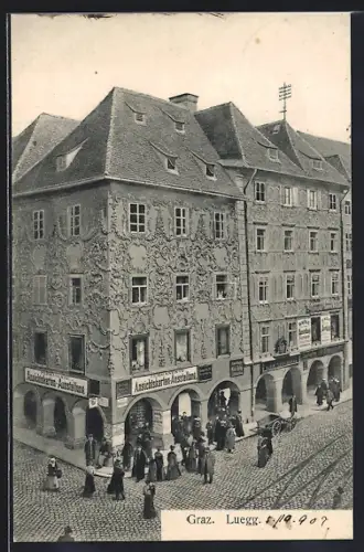AK Graz, Partie am Luegg mit Ansichtskarten-Ausstellung