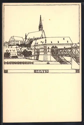 AK Steyr, Teilansicht mit Partie an der Brücke