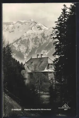 AK Eisenerz, Restaurant Barbarahaus mit Erzberg