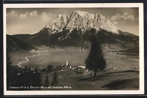 AK Lermoos, Ortsansicht mit Ehrwald und Zugspitze