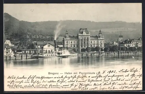 AK Bregenz, Hafen mit Postgebäude