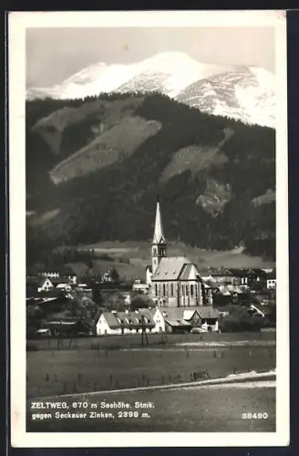 AK Zeltweg /Stmk., Ortsansicht gegen Seckauer Zinken