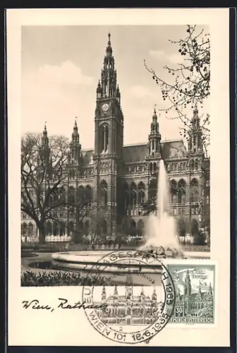 AK Wien, Partie am Rathaus mit Springbrunnen