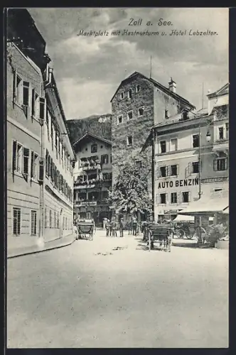 AK Zell a. See, Marktplatz mit Kastnerturm u. Hotel Lebzelter