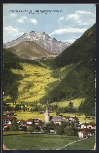 AK Mayrhofen im Zillertal, Ortsansicht mit Grünberg