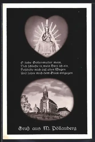 AK M. Pöllauberg, Gesamtansicht Kirche, Heilige Marie mit Kind