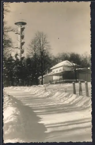 AK Wien, Gastwirtschaft Jubiläumswarte Vogeltennwiese im Schnee, Inh. Josef Stepek
