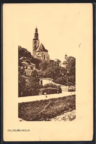 AK Salzburg-Mülln, Partie an der Kirche