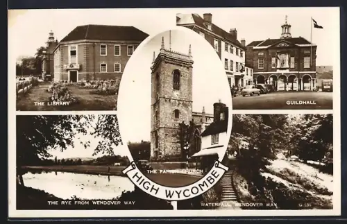 AK High Wycombe, Guildhall, Library, Waterfall Wendover Way, the Rye from Wendover Way