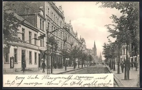 AK Herne, Bahnhofstrasse mit Gasthaus G. Nussbaum und Kirche