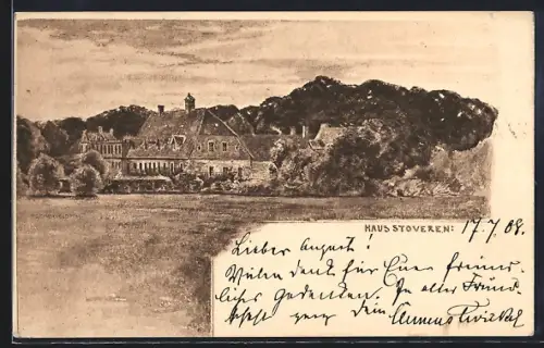 Künstler-AK Salzbergen, Gut Stovern, Panorama
