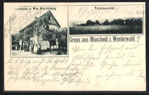 AK Muscheid i. Westerwald, Gasthaus Ww. Hartstang, Totalansicht aus der Ferne