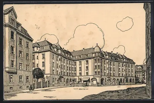 AK München, Kleinwohnungsanlage der Baugenosssenschaft Ausstellungspark, Anglerstrasse