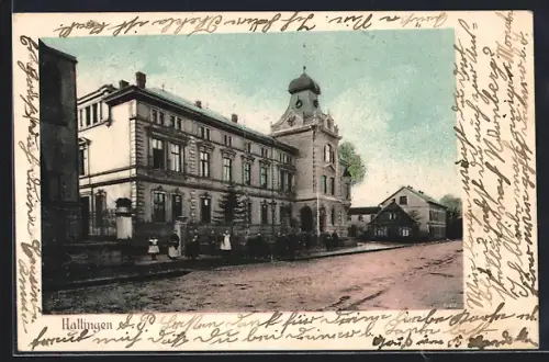 AK Hattingen / Ruhr, Strassenpartie mit Kreishaus und Kindergruppe
