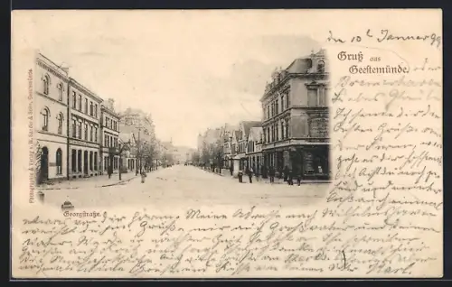 AK Geestemünde, Georgstrasse mit Passanten und Eisenhandlung Lohrengel