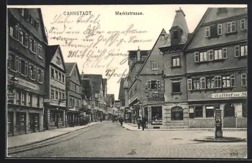 AK Cannstadt, Marktstrasse mit Gasthof und Brunnen