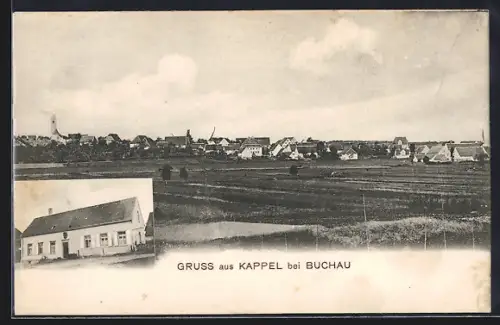 AK Kappel / Buchau, Gebäudeansicht, Ortspanorama mit Feldern