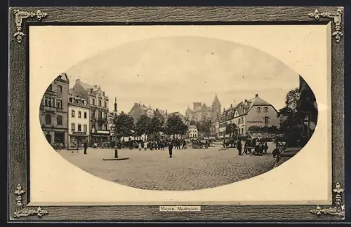 AK Mayen, Marktplatz mit Turmpanorama, Wagen, im Rahmen